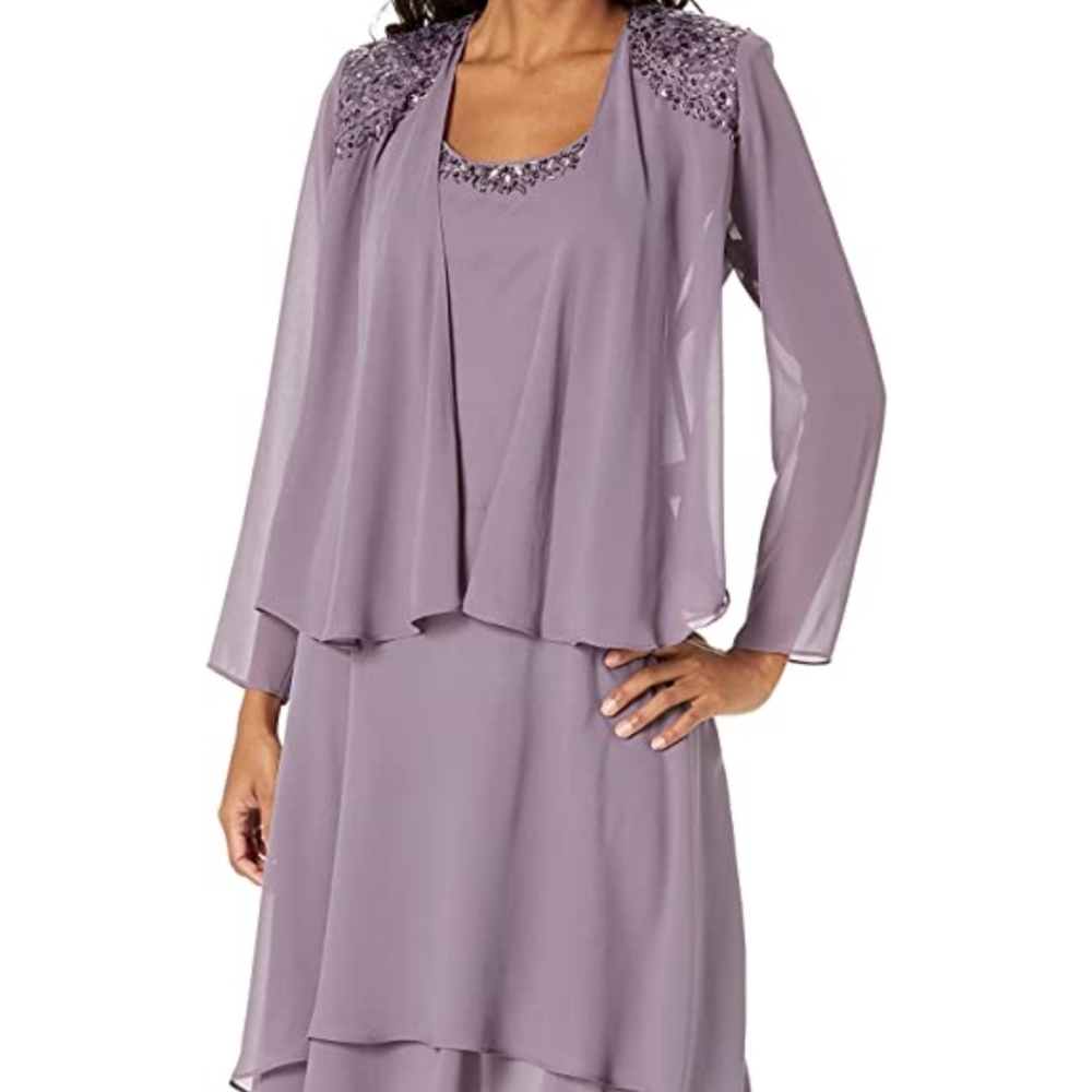 S.L. Fashions Women's Plus Size Embellished Tiered Jacket Dress Size 14